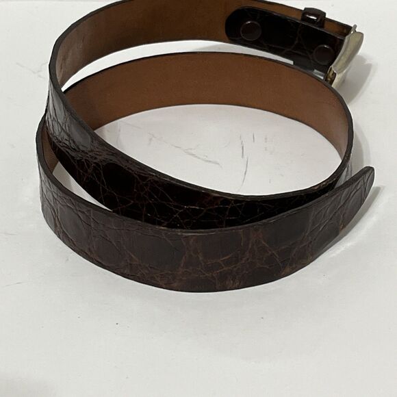 TEX TAN BROWN ALLIGATOR BELT SZ 26 #9982M Cowhide Lined Silver Tone Swank Buckle - Picture 5 of 5